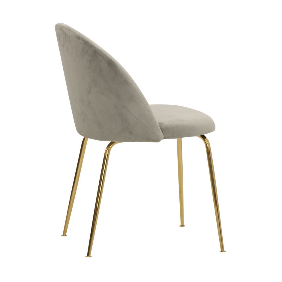 Sedia Carmen con struttura in metallo ottonato e rivestimento in velluto, colore grigio chiaro
