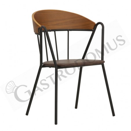 Sedia Maryland con struttura in metallo verniciato, schienale in legno e cuscino in ecopelle Sedia Maryland con struttura in metallo verniciato, schienale in legno e cuscino in ecopelle