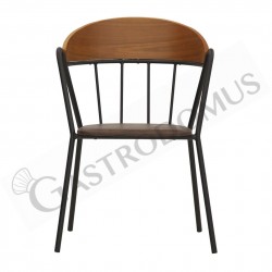 Sedia Maryland con struttura in metallo verniciato, schienale in legno e cuscino in ecopelle