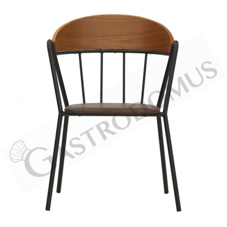 Sedia Maryland con struttura in metallo verniciato, schienale in legno e cuscino in ecopelle Sedia Maryland con struttura in metallo verniciato, schienale in legno e cuscino in ecopelle