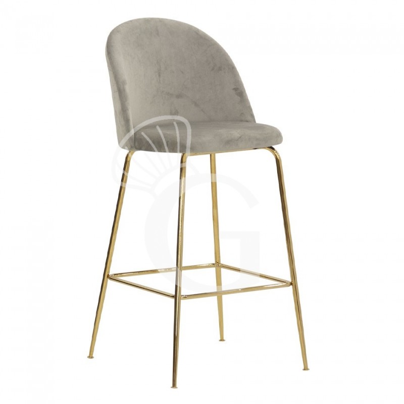 Sgabello Edward con struttura in metallo ottonato e rivestimento in velluto, colore grigio chiaro