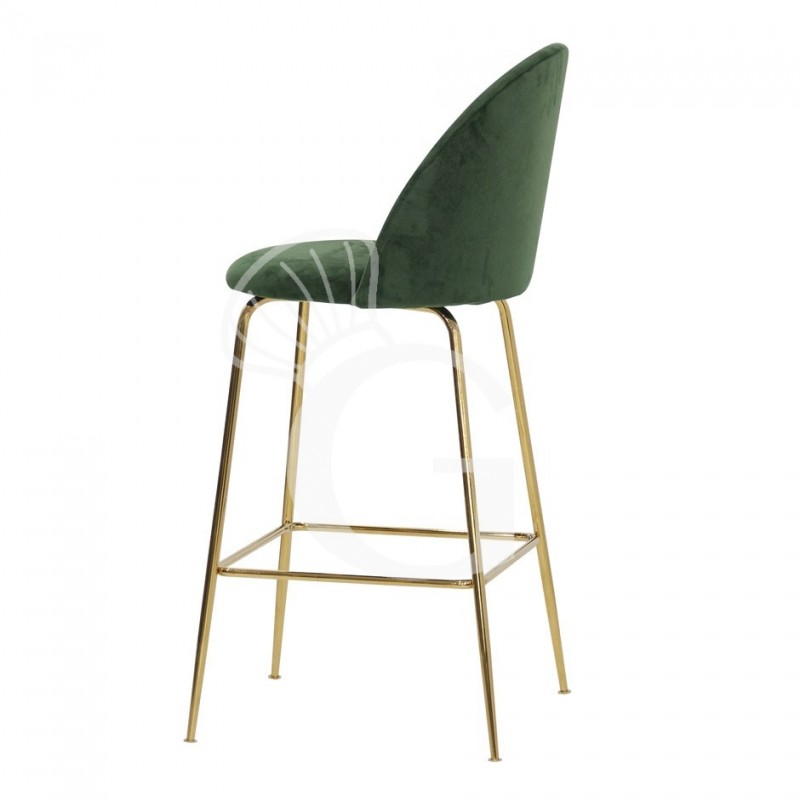 Sgabello Edward con struttura in metallo ottonato e rivestimento in velluto, colore verde