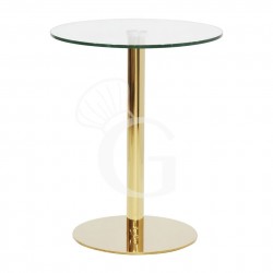 Tavolo in acciaio inox ottonato con piano in vetro temperato diametro 700 mm