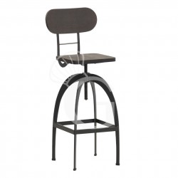 Sgabello Eleykos con struttura in metallo verniciato schienale e seduta regolabile in legno