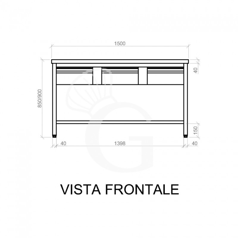 Tavolo inox ripiano 3 cassetti L 1500 mm x P 600 mm x H 850 mm