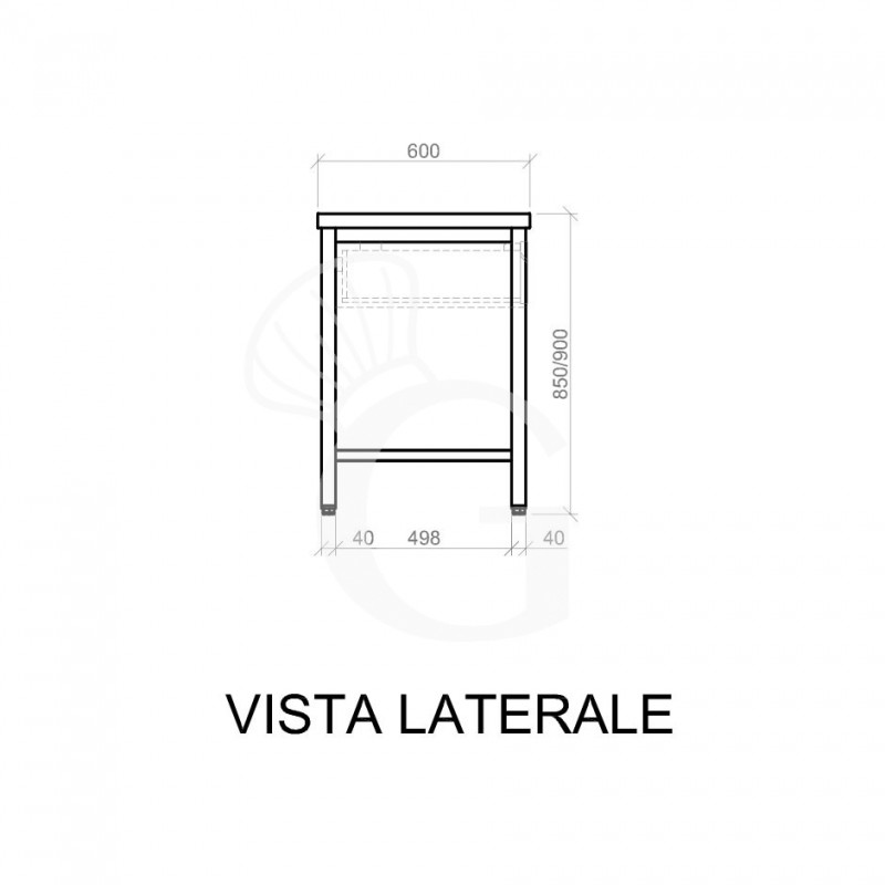 Tavolo inox ripiano 4 cassetti L 2000 mm x P 600 mm x H 850 mm