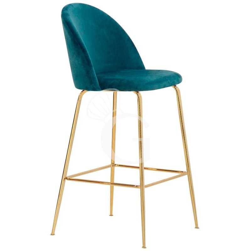 Sgabello Edward con struttura in metallo ottonato e rivestimento in velluto