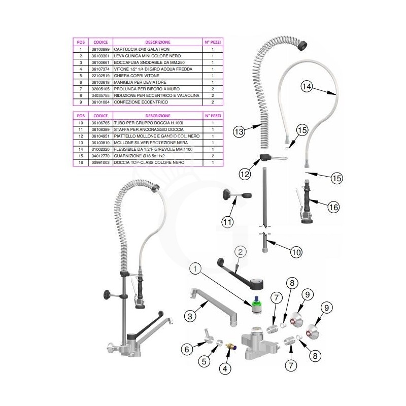 Gruppo doccia Top-Class combinazione rubinetto con leva clinica