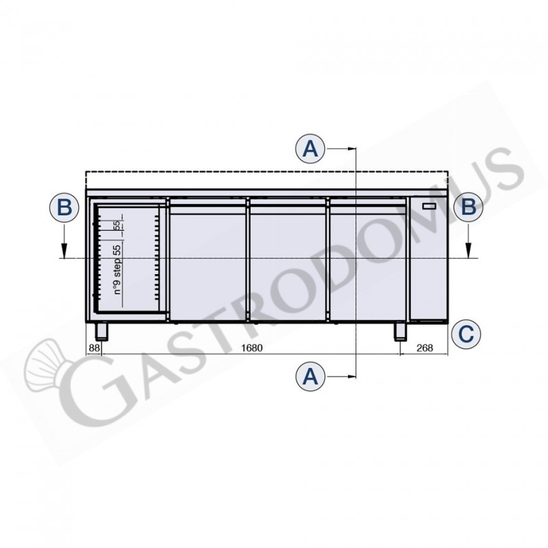 Tavolo frigo 4 porte Prof. 700 mm 0°C/+10°C motore remoto