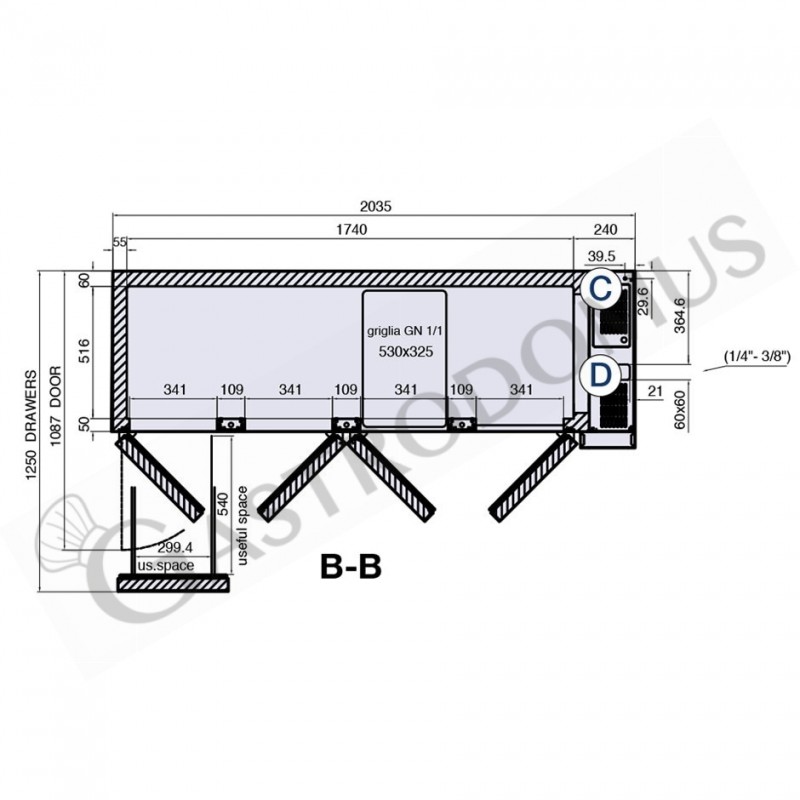 Tavolo frigo 4 porte Prof. 700 mm 0°C/+10°C motore remoto