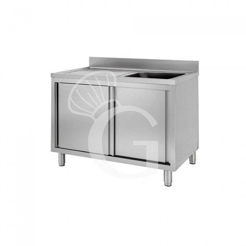 Lavello armadiato con porte scorrevoli,1 vasca,gocciolatoio a sinistra,alzatina,L1100xP700xH950mm Lavello armadiato con porte scorrevoli,1 vasca,gocciolatoio a sinistra,alzatina,L1100xP700xH950mm