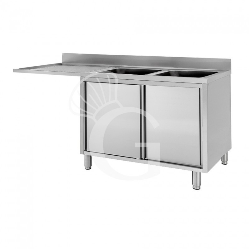 Lavello armadiato vano lavastoviglie,2 vasche,gocciolatoio sinistra,L1800xP600xH950mm