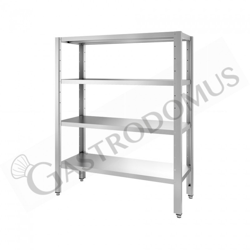 Scaffalatura inox con 4 ripiani, L 900 x P 400 x H 1500 mm