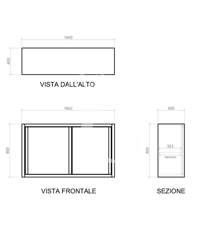 Pensile acciaio inox con sgocciolatoio,1 ripiano forato,porte scorrevoli L 1400 x P 400 x H 800 mm