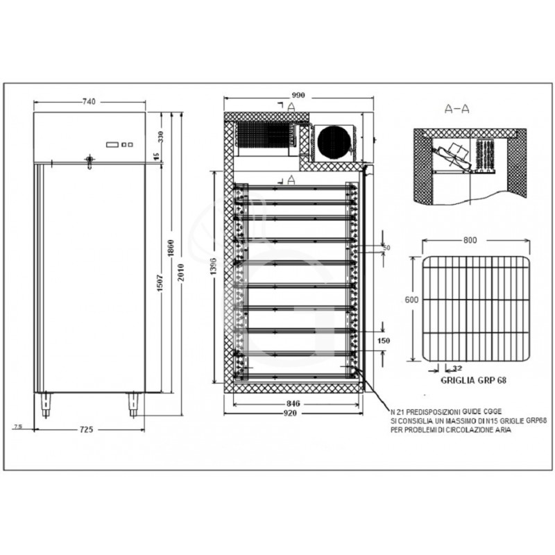 Armadio freezer ventilato per gelateria, temperatura -10°C/-22°C, capacità 737 LT