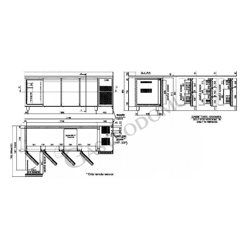 Tavolo Refrigerato 4 porte alzatina Prof. 700 mm 0°C/+10°C motore a sinistra classe energetica D