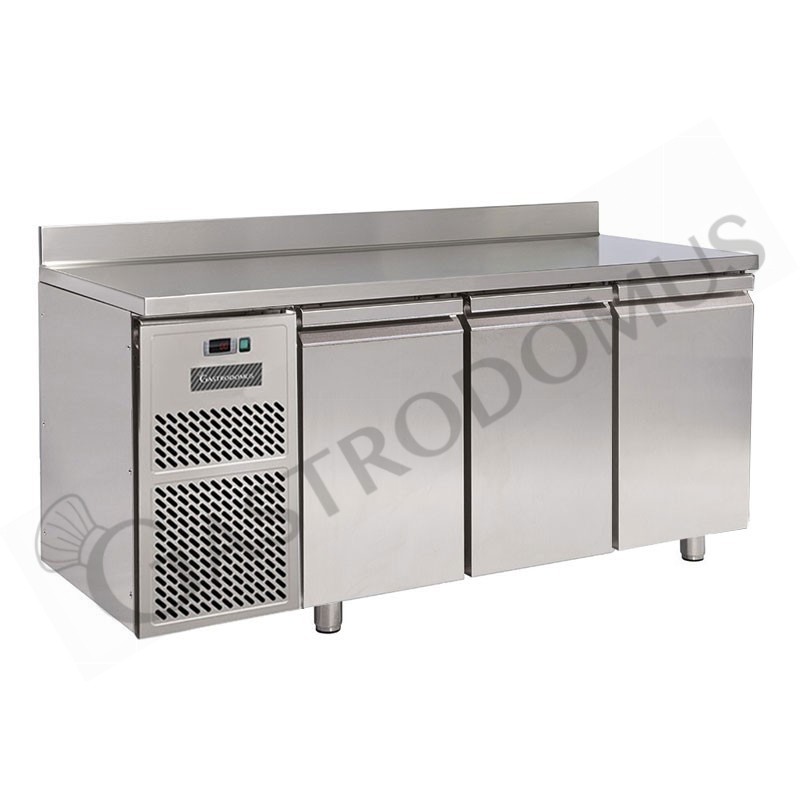 Tavolo frigo motore a sinistra con 3 porte alzatina Prof. 700 mm temperatura 0°C/+10°C