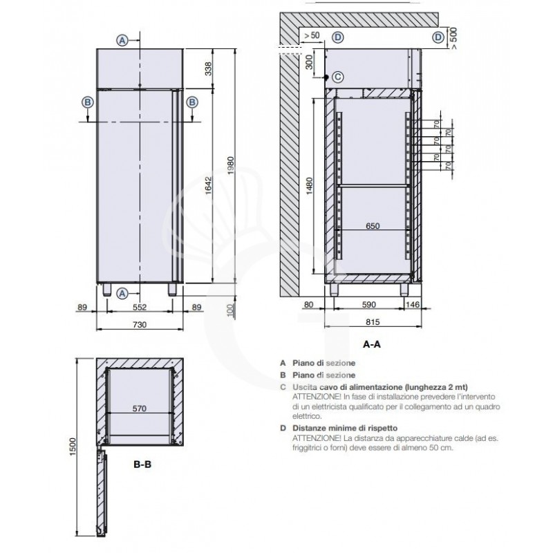 armadio refrigerato ventilato classe a capacita 700 lt e temperatura 2c10c