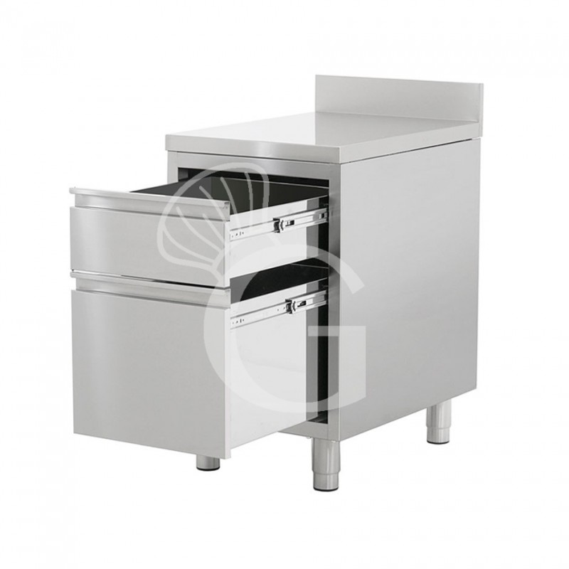 Cassettiera aperta inox con cassetto, bottigliera, alzatina, misure500x700x950mm