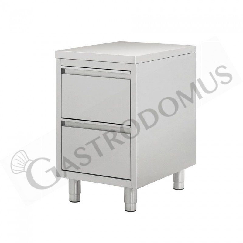 Cassettiera inox professionale 2 cassetti, misure 500x600x850mm