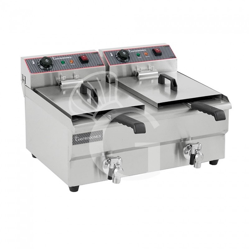 Friggitrice elettrica da banco con rubinetto 2 vasche capacità 13+13 LT 4+4 KW Monofase