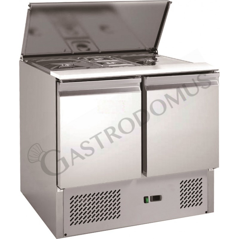 Saladette inox per 2 bacinelle GN1/1 + 3 bacinelle GN1/6 2 porte e coperchio Saladette inox per 2 bacinelle GN1/1 + 3 bacinelle GN1/6 2 porte e coperchio