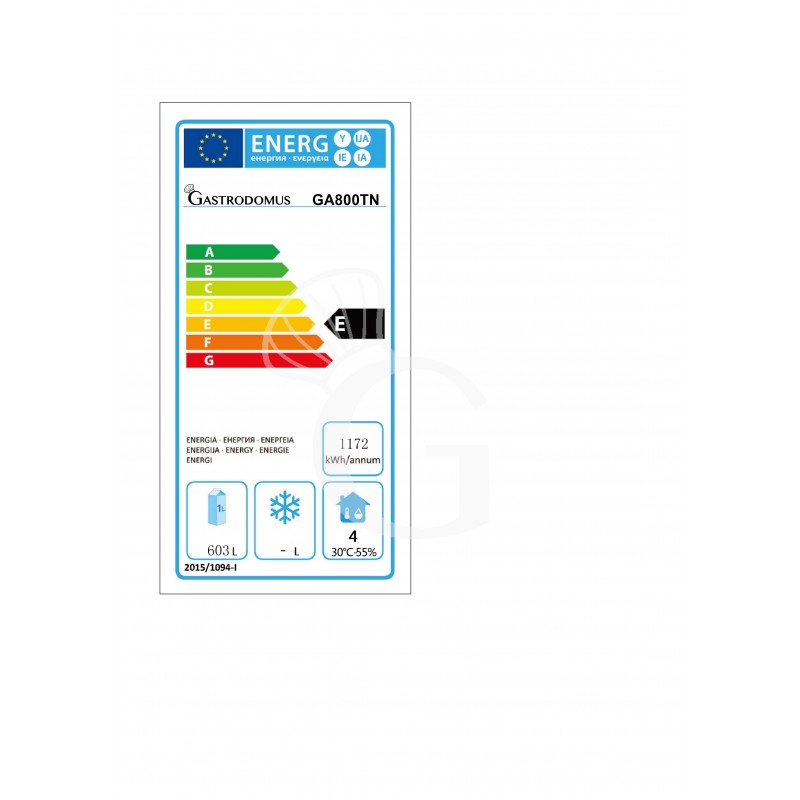 Scheda energetica Armadio Pasticceria Ventilato -2°C/+8°C 733 LT classe energetica E