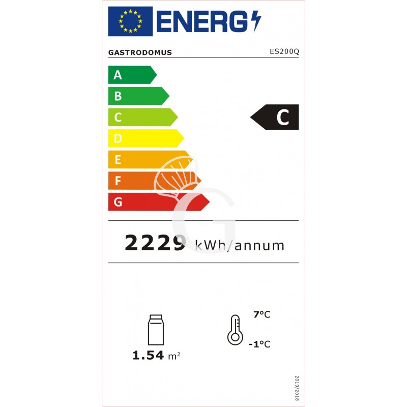 Scheda energetica Espositore refrigerato da banco ventilato 200 LT luce interna a LED L 1210 mm x P 565 mm x H 675 mm
