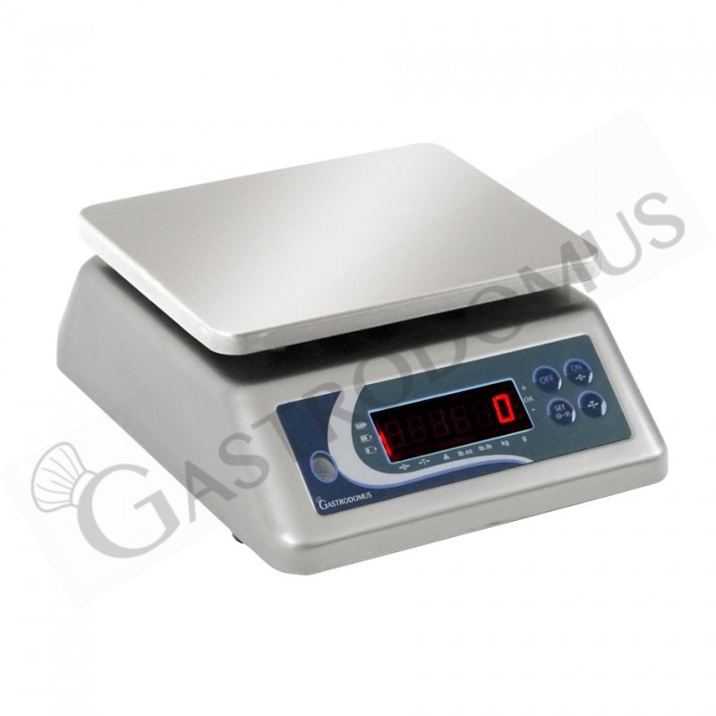 Bilancia controllo peso doppio display portata 30 Kg precisione 2 g L 290 mm x P 240 mm x H 110 mm. Vista lato operatore.