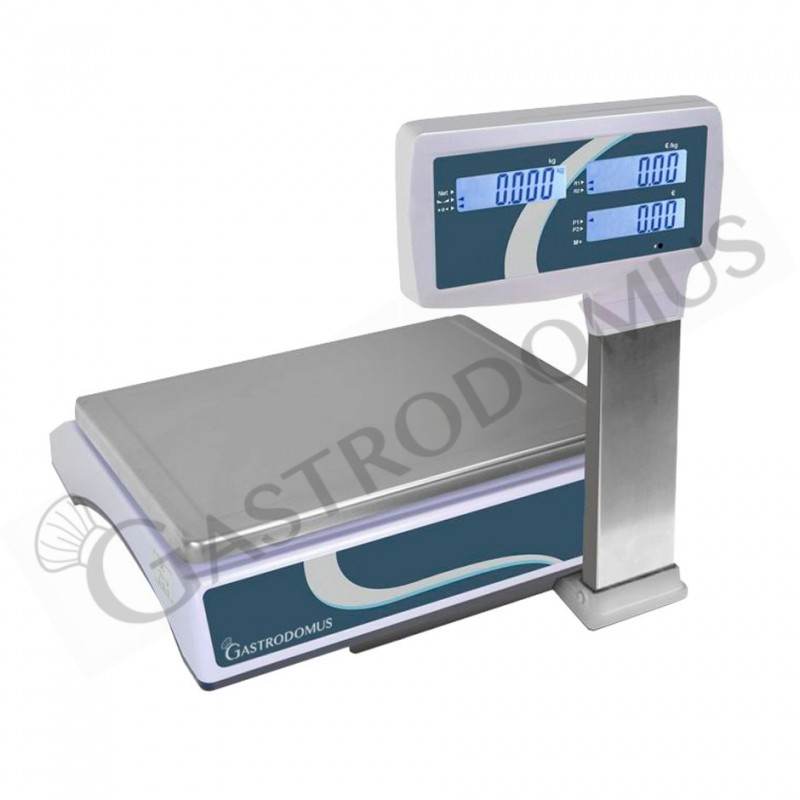 Bilancia commerciale con visore a colonna - portata 15 Kg e precisione 2/5 g. Vista lato cliente.