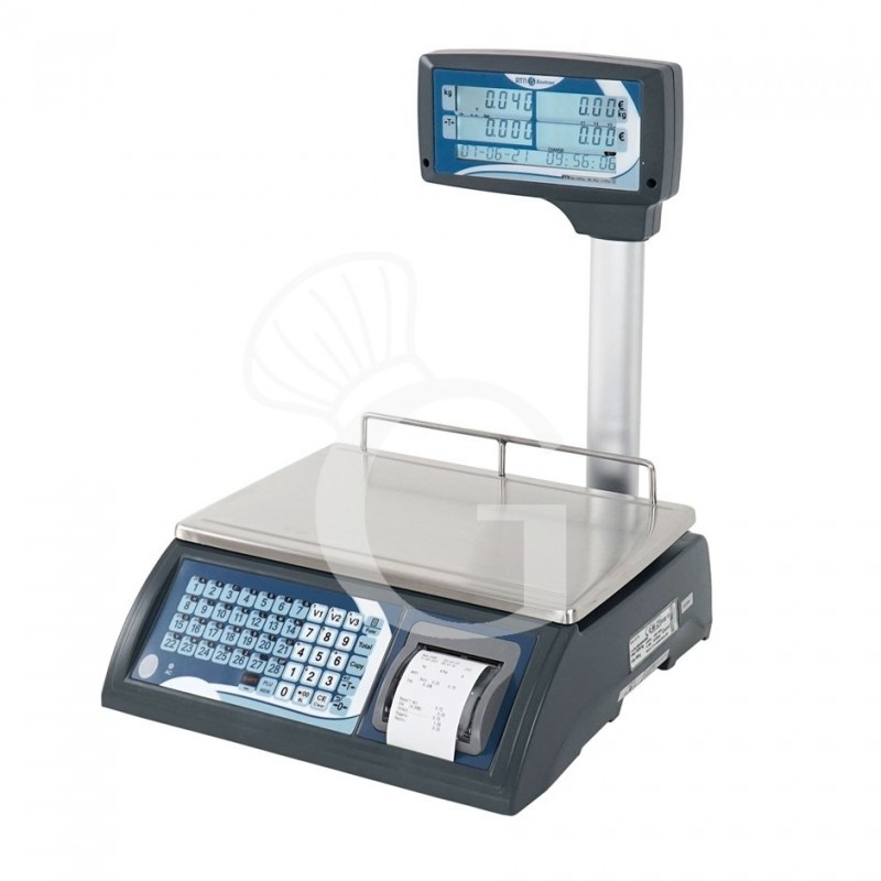Bilancia commerciale visore a colonna stampante portata 30 Kg precisione 5/10 g L 370 mm x P 410 mm x H 470 mm