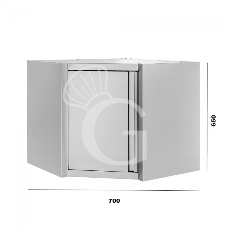 Pensile a angolo con 1 porta battente, 1 ripiano, L 700 x P 700 x H 650 mm