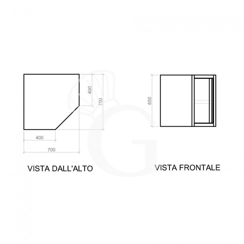 Pensile a angolo con 1 porta battente, 1 ripiano, L 700 x P 700 x H 650 mm