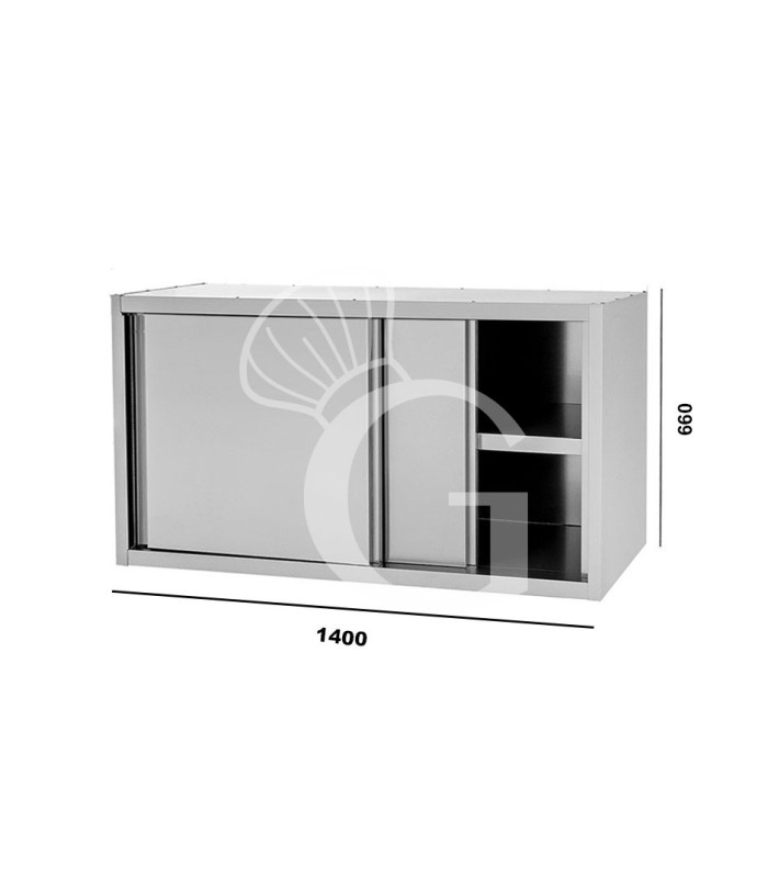 Pensile acciaio inox con porte scorrevoli, 1 ripiano, L 1400 x P 400 x H 660 mm