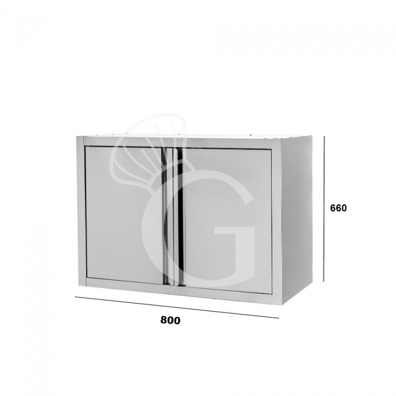 Pensile inox con 2 porte battenti, 1 ripiano, L 800 x P 400 x H 660 mm