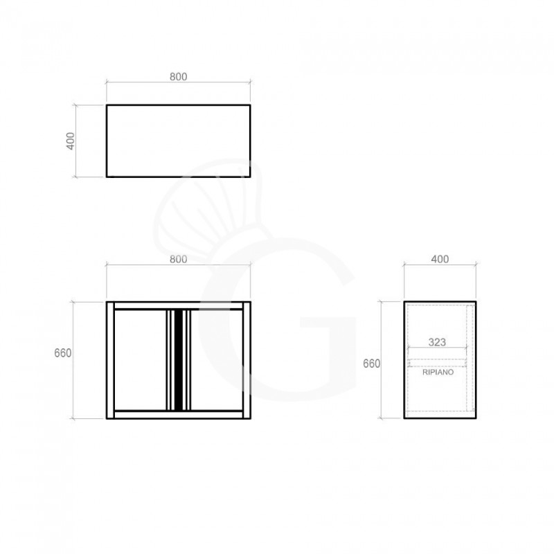 Pensile inox con 2 porte battenti, 1 ripiano, L 800 x P 400 x H 660 mm