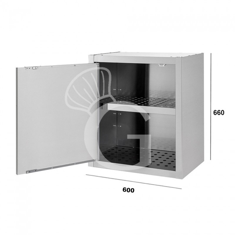 Pensile acciaio inox con sgocciolatoio,1 ripiano forato,1 porta battente L 600 x P 400 x H 660 mm