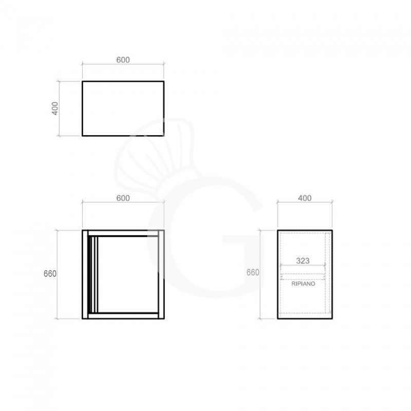 Pensile acciaio inox con sgocciolatoio,1 ripiano forato,1 porta battente L 600 x P 400 x H 660 mm