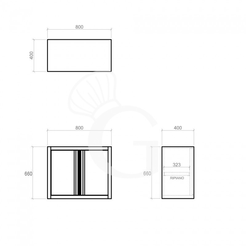 Pensile acciaio inox con sgocciolatoio,1 ripiano forato,2 porte battenti L 800 x P 400 x H 660 mm