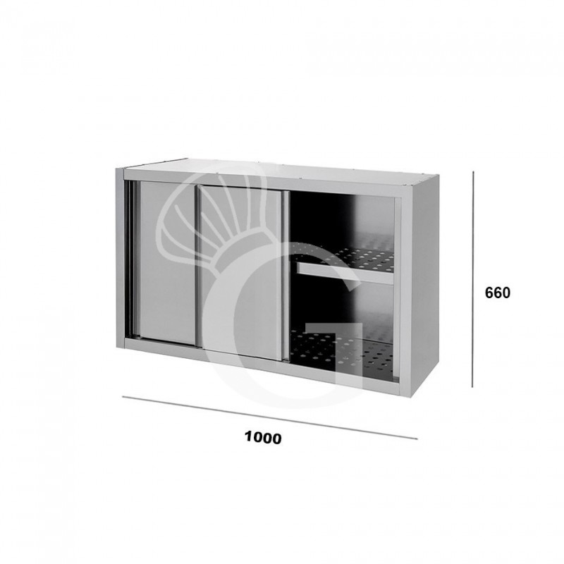Pensile acciaio inox con sgocciolatoio,1 ripiano forato,porte scorrevoli L 1000 x P 400 x H 660 mm