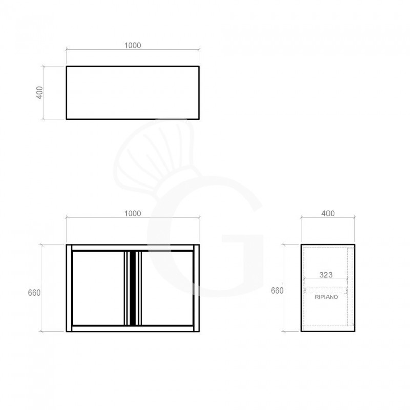 Pensile acciaio inox con sgocciolatoio,1 ripiano forato,porte scorrevoli L 1000 x P 400 x H 660 mm