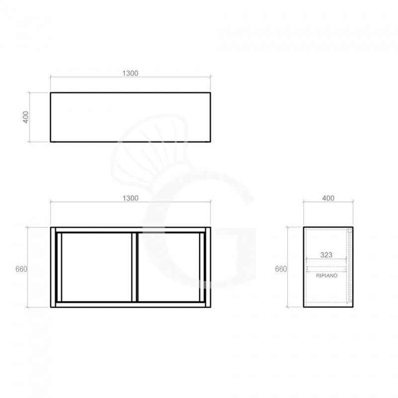 Pensile acciaio inox con sgocciolatoio,1 ripiano forato,porte scorrevoli L 1300 x P 400 x H 660 mm
