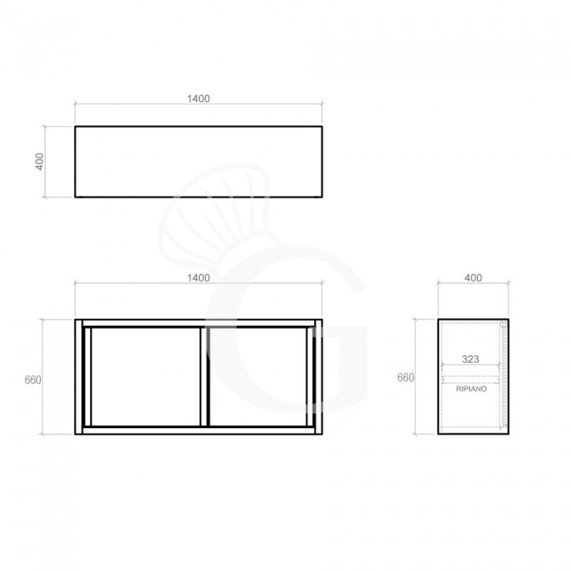 Pensile acciaio inox con sgocciolatoio,1 ripiano forato,porte scorrevoli L 1400 x P 400 x H 660 mm