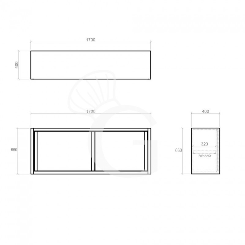 Pensile acciaio inox con sgocciolatoio,1 ripiano forato,porte scorrevoli L 1700 x P 400 x H 660 mm