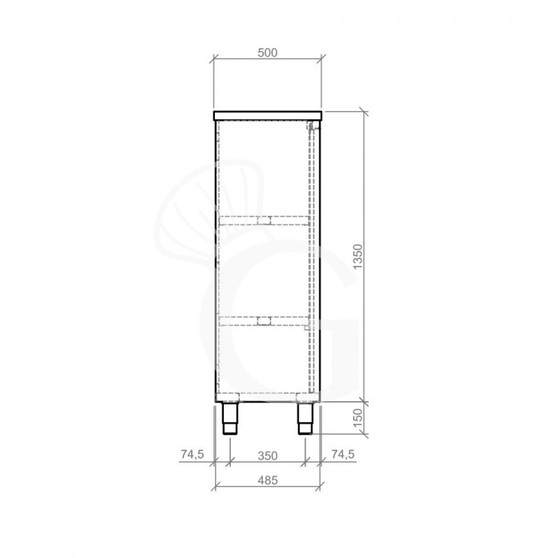 Armadio acciaio inox con 2 porte scorrevoli, 2 ripiani, L 1200 x P 500 x H 1500 mm
