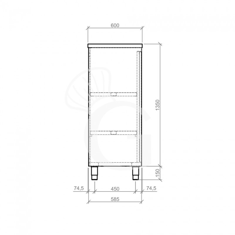Armadio acciaio inox con 2 porte scorrevoli, 2 ripiani, L 1000 x P 600 x H 1500 mm