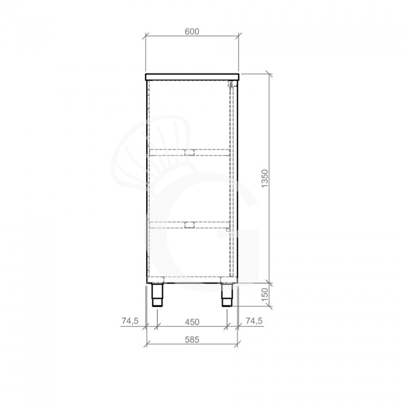 Armadio acciaio inox con 2 porte scorrevoli, 2 ripiani, L 1400 x P 600 x H 1500 mm
