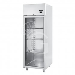 Frigo 700 litri ventilato in inox con porta vetro e temperatura  0°C/+10°C