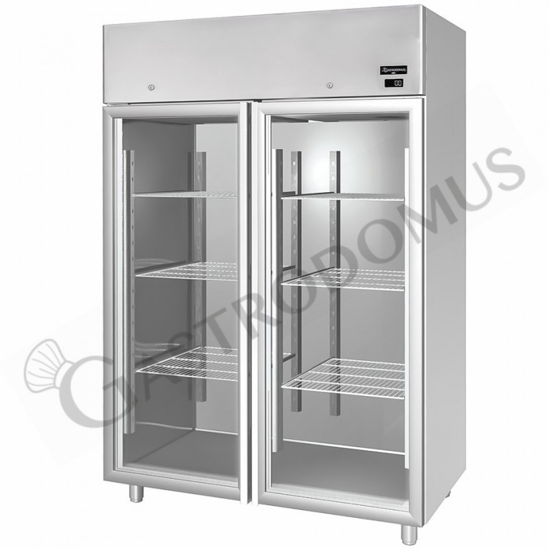 Armadio refrigerato in inox 2 porte vetro ventilato capacità 1200 Lt e temperatura 0°/+10°C