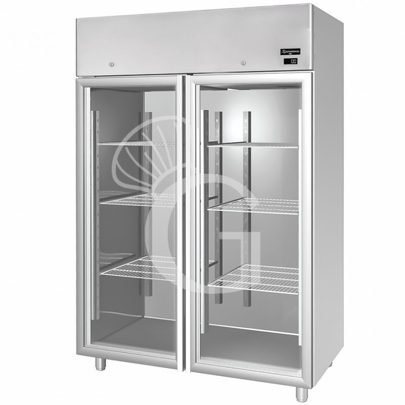 Armadio refrigerato in inox 2 porte vetro ventilato capacità 1200 Lt e temperatura 0°/+10°C